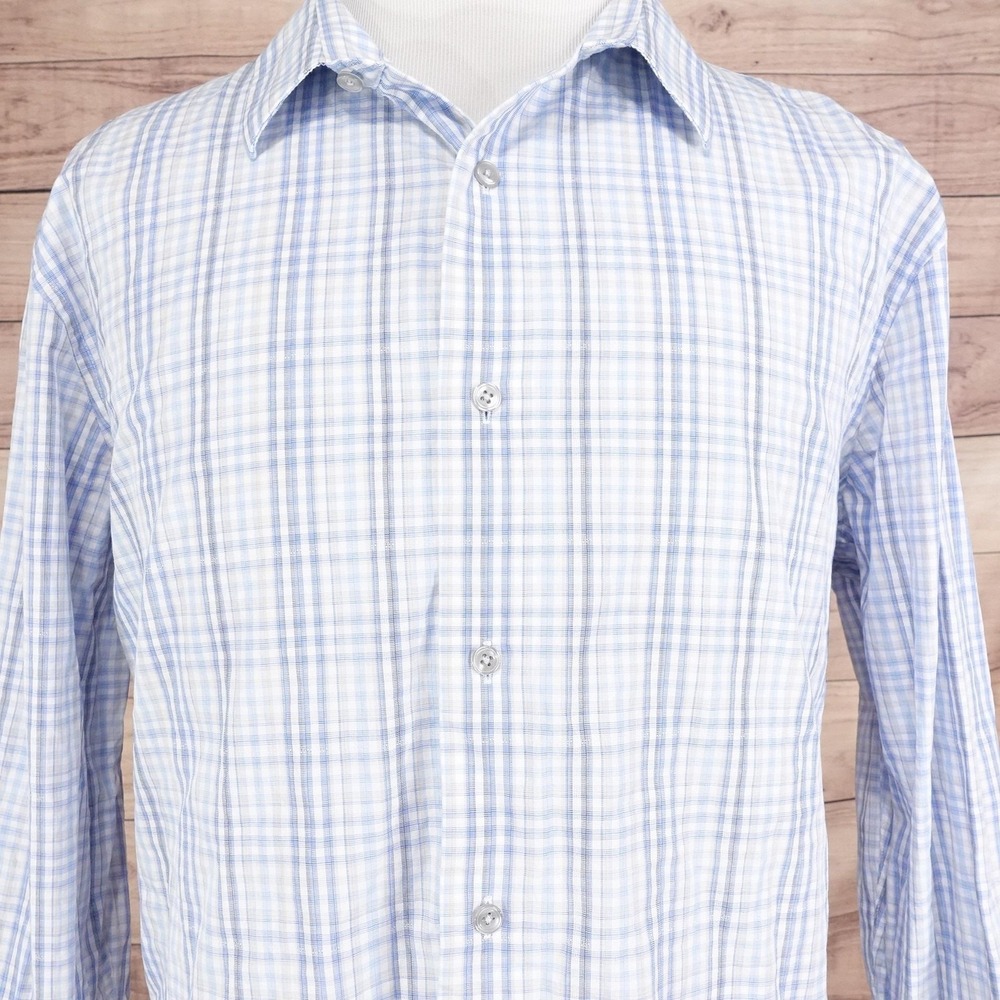 APT.9 Dress Shirt Mens 2XL Blue Check Slim Fit Long Sleeve 100% Cotton Indonesia
